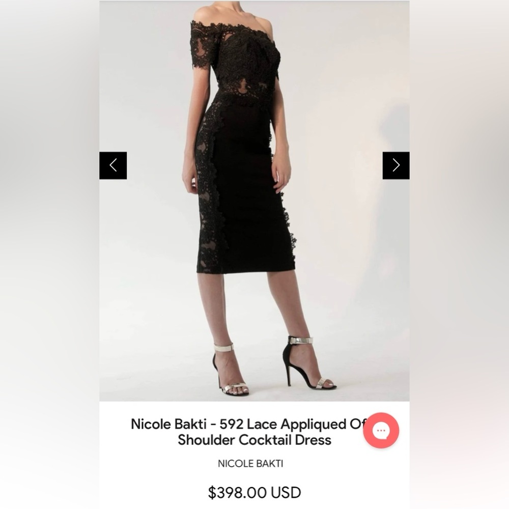 Nicole Bakti - 592 Lace Appliquéd Of shoulder cocktail dress